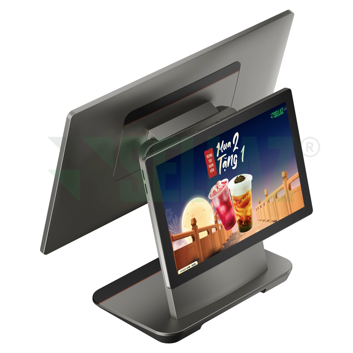Banner giới thiệu máy POS 2 màn hình Sellaz – Giải pháp bán hàng cao cấp